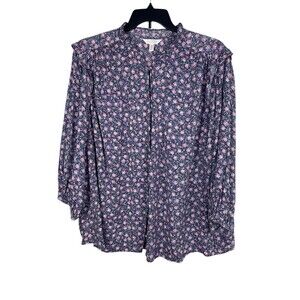 Lauren Conrad LC Women’s Plus 4X Floral Button Up Top Navy Pink Cottagecore